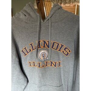 Varsity Athletic Illinois ILLINI Hoodie Mens Large GRAY Spellout Sweatshirt VTG